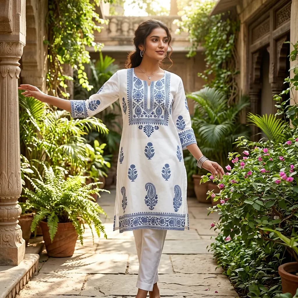 White Cotton Kurti for Women lookbook photo