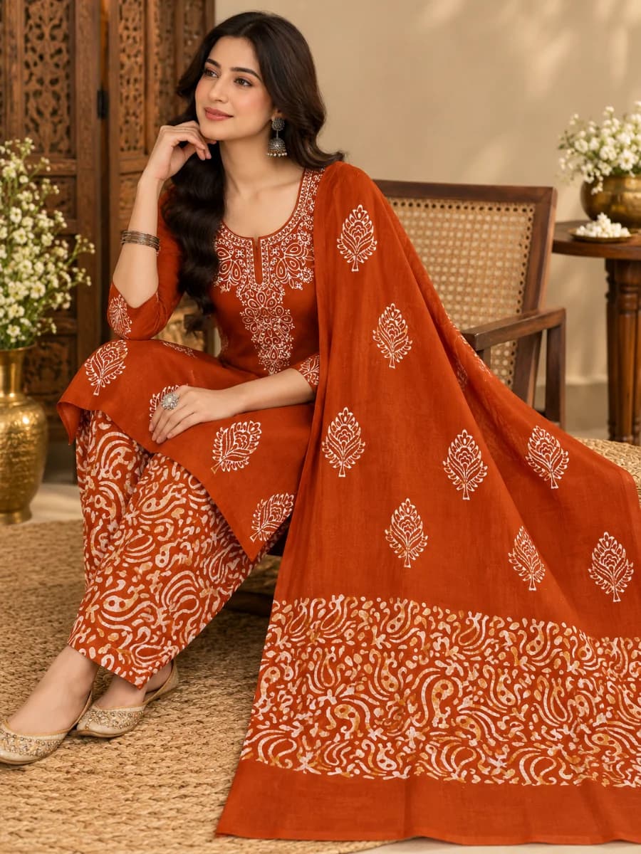 Rust Copper Gala Batik Ethnic Wear for Women