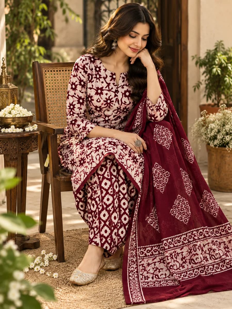 Maroon Batik Prints for Women