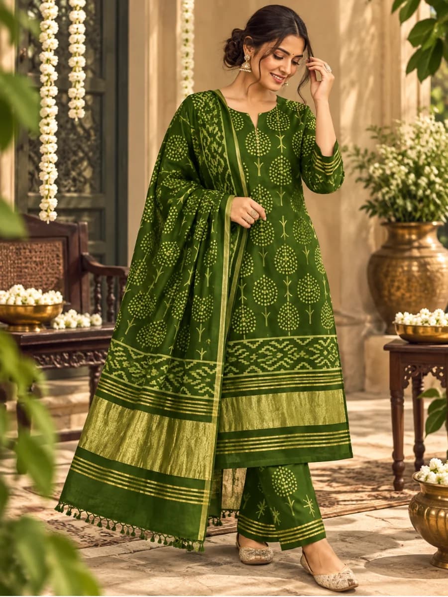 Green Discharge Print Trending Ethnic Wear for Women